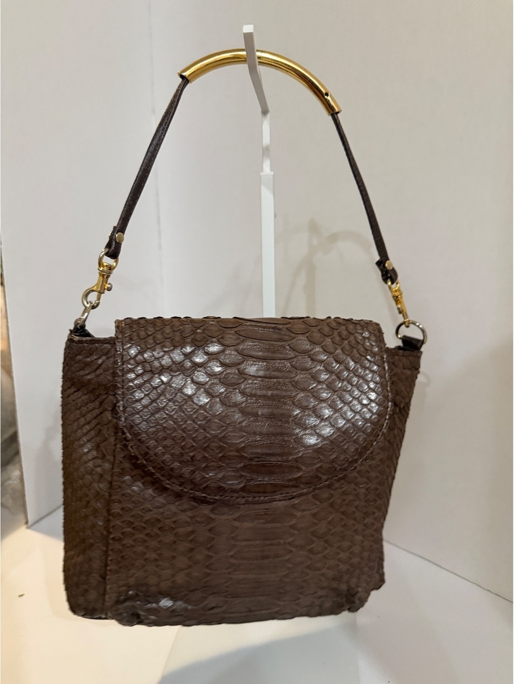 Double Ash Inc. Brown authentic snakeskin embossed shoulder bag